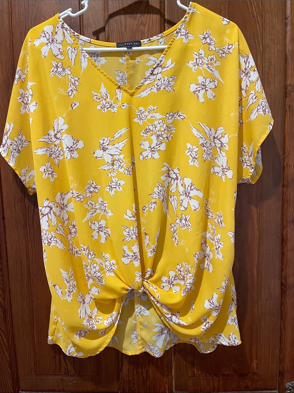 West Kei Yellow Floral Knot-Front Blouse